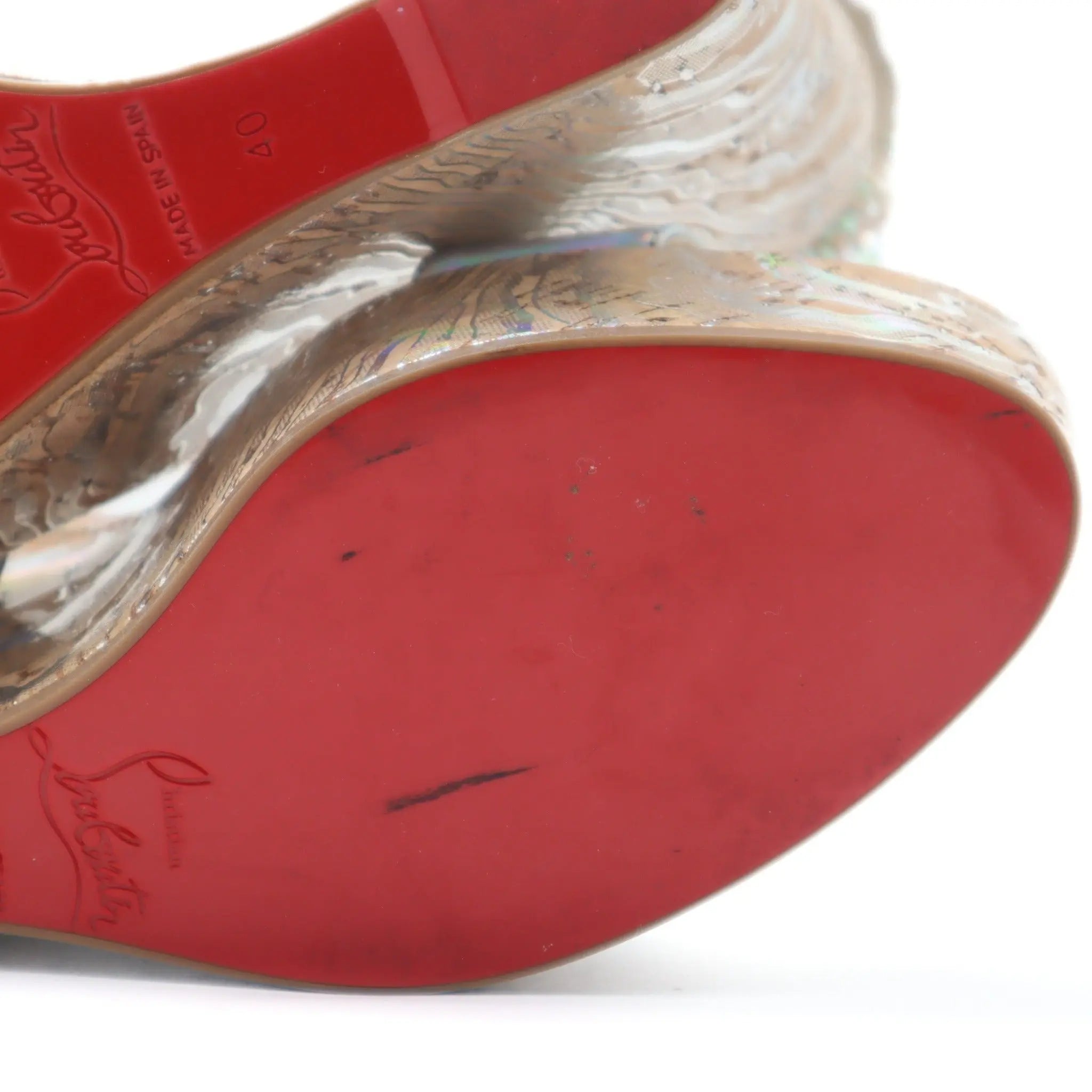 ÉPROUVÉE CHRISTIAN LOUBOUTIN Bellamonica Specchio Laser Holographic Cork Wedges Apparel & Accessories