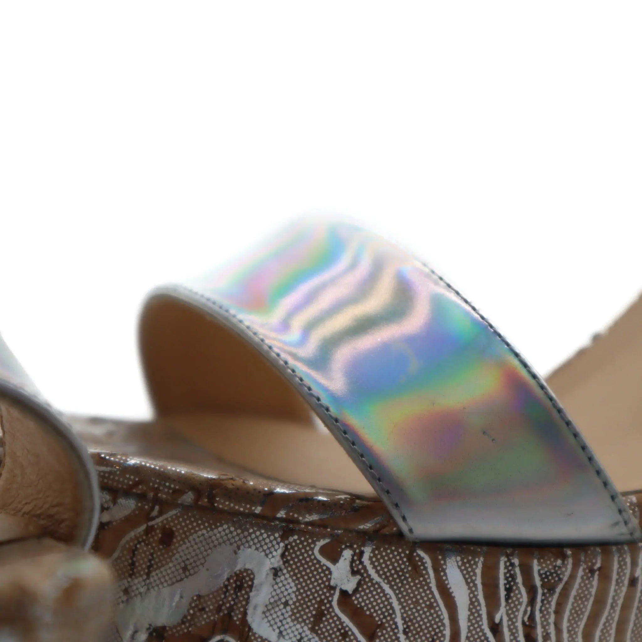 ÉPROUVÉE CHRISTIAN LOUBOUTIN Bellamonica Specchio Laser Holographic Cork Wedges Apparel & Accessories