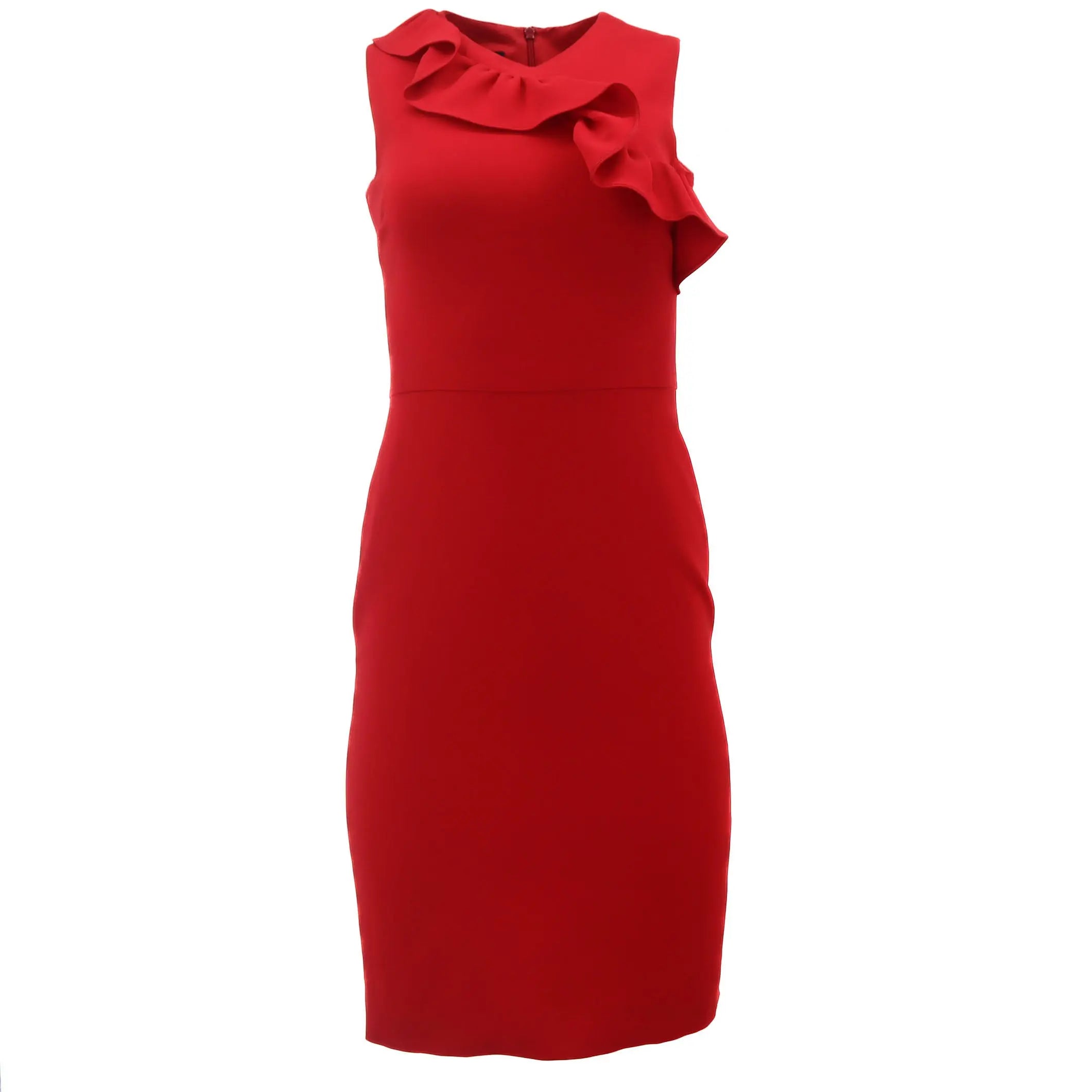 ÉPROUVÉE ÉPROUVÉE Red Ruffle Knee Length Sleeveless Sheath Dress 