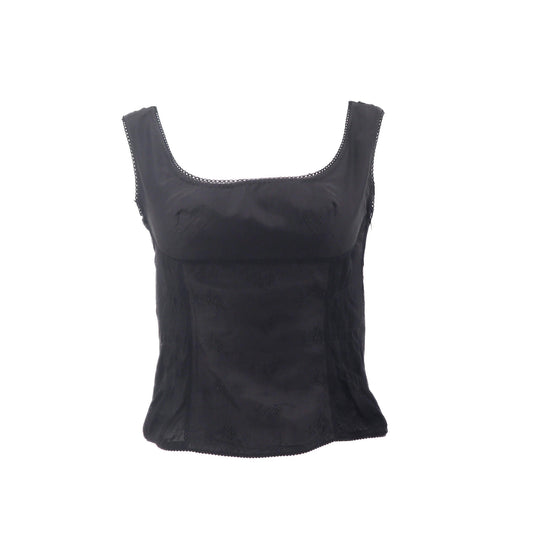 Black Mesh Scallop Trim  Bustier Tank Top