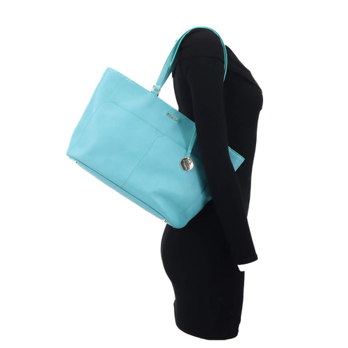 Turquoise Saffiano Leather Carry All Tote Bag