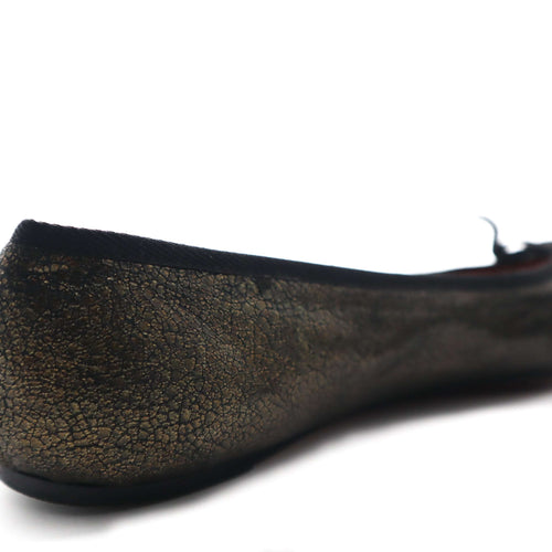 ÉPROUVÉE Alaia Leather Crackle Pewter Metallic Bow Ballet Flats 
