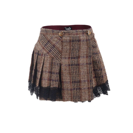 ÉPROUVÉE Dolce & Gabbana Wool Pleated Plaid Lace Mini Wrap Skirt 