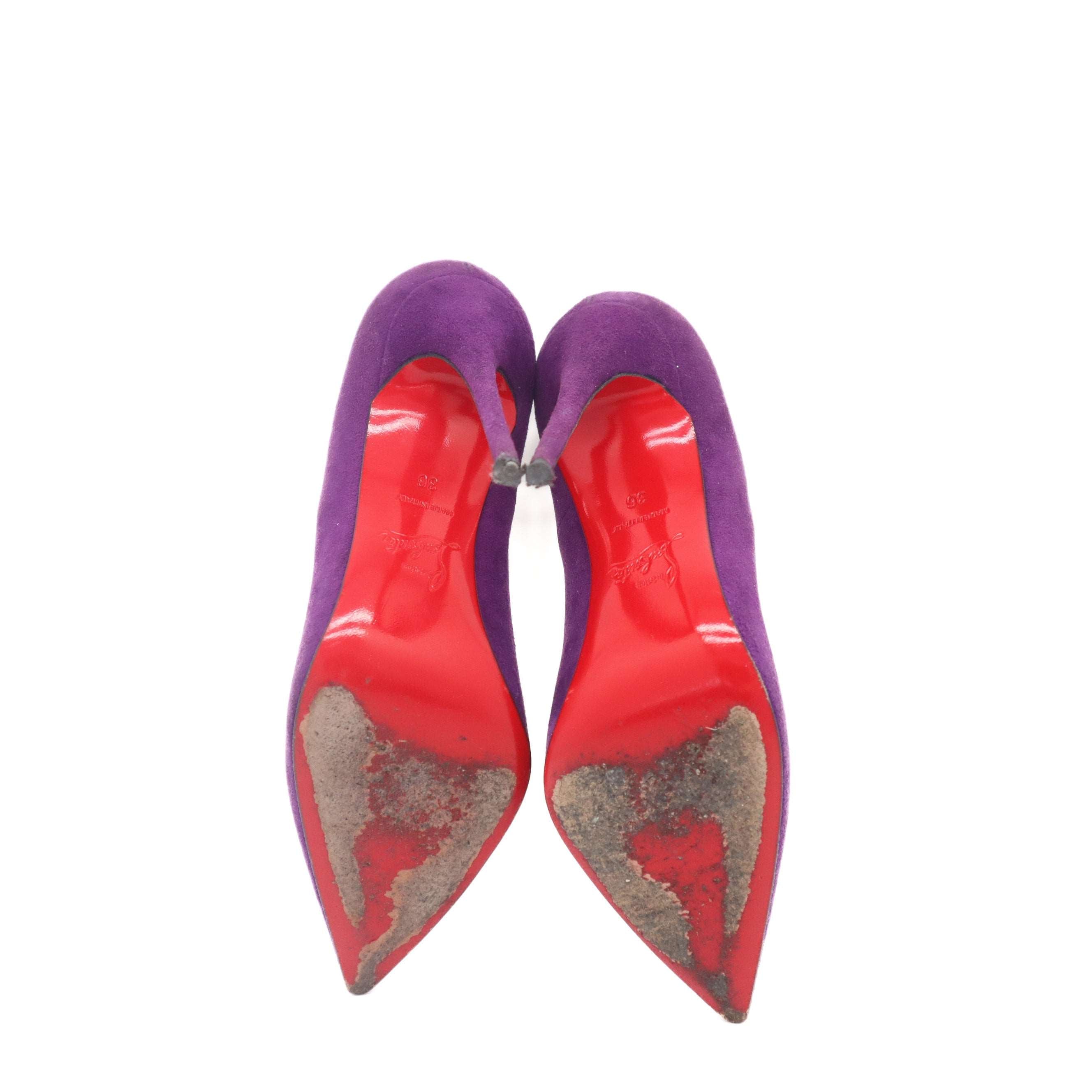 ÉPROUVÉE Christian Louboutin So Kate 120 Purple Suede Stiletto Pumps 