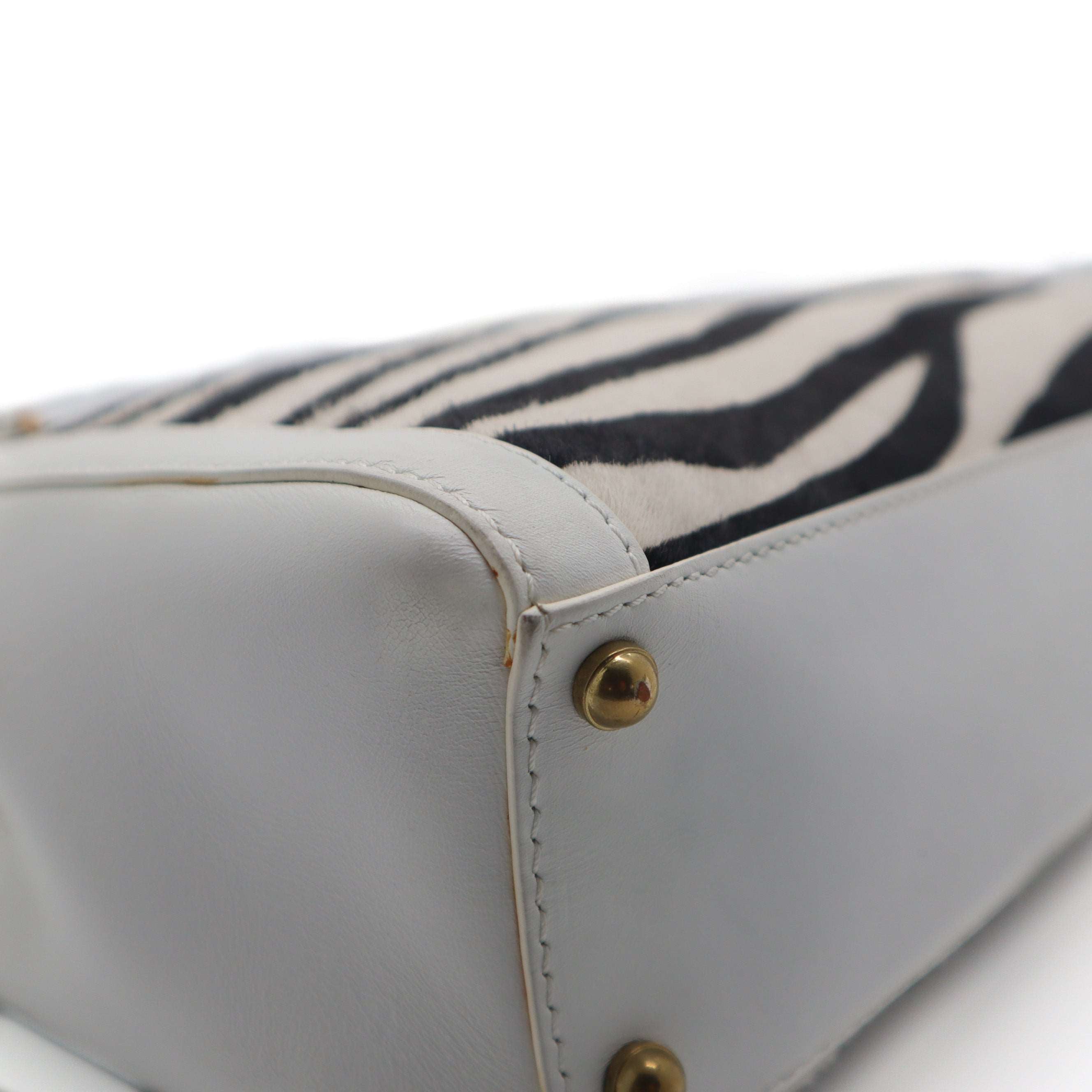 ÉPROUVÉE Jimmy Choo White Leather Calf Hair Zebra Print Handbag 