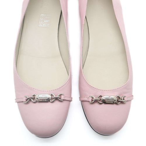 ÉPROUVÉE Gucci Baby Pink Leather Logo Horsebit Ballet Flats 