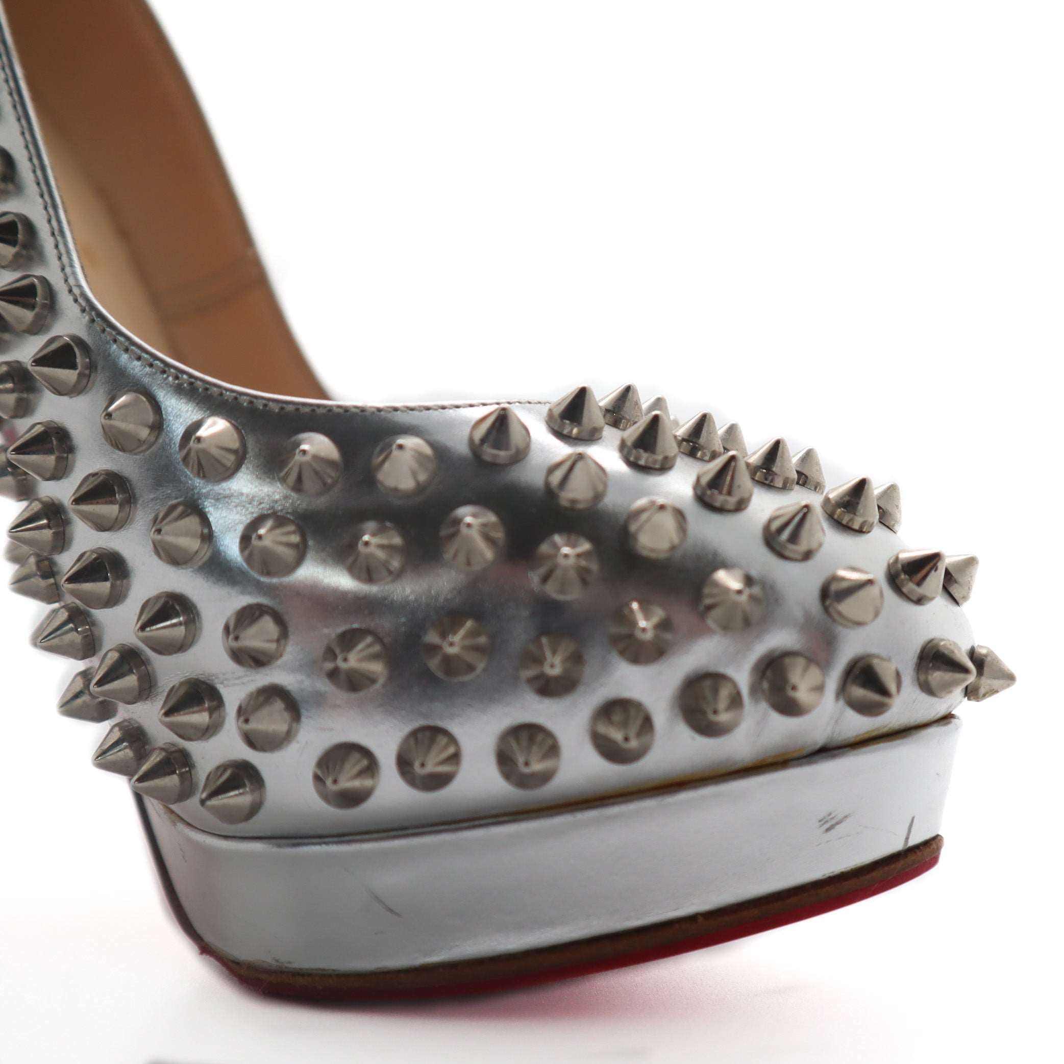 ÉPROUVÉE Christian Louboutin Alti 160 Spiked Metallic Leather Platform Pumps 