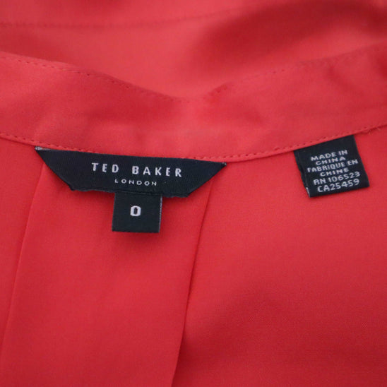 ÉPROUVÉE Ted Baker Red Silk Ruffled Long Sleeve Shirt Dress 