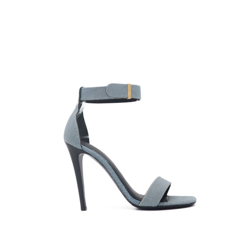 ÉPROUVÉE Celine Baby Blue Pony Hair Strap Stacked Wood Heel Sandals 