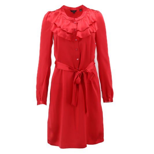 ÉPROUVÉE Ted Baker Red Silk Ruffled Long Sleeve Shirt Dress 