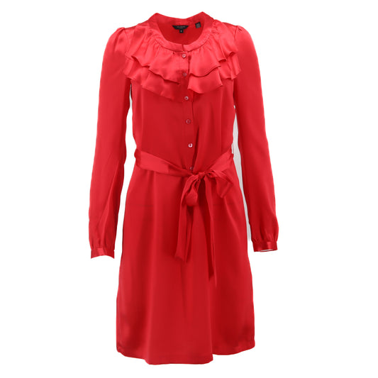 ÉPROUVÉE Ted Baker Red Silk Ruffled Long Sleeve Shirt Dress