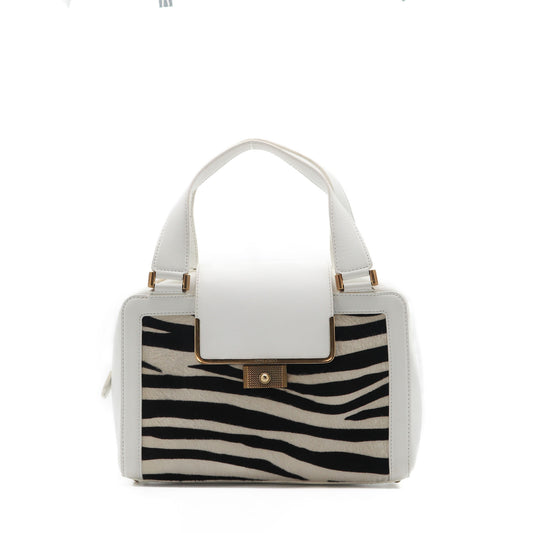 ÉPROUVÉE Jimmy Choo White Leather Calf Hair Zebra Print Handbag 