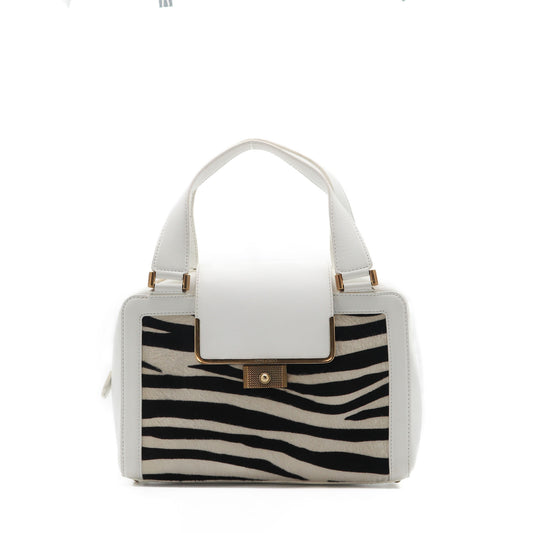 ÉPROUVÉE Jimmy Choo White Leather Calf Hair Zebra Print Handbag