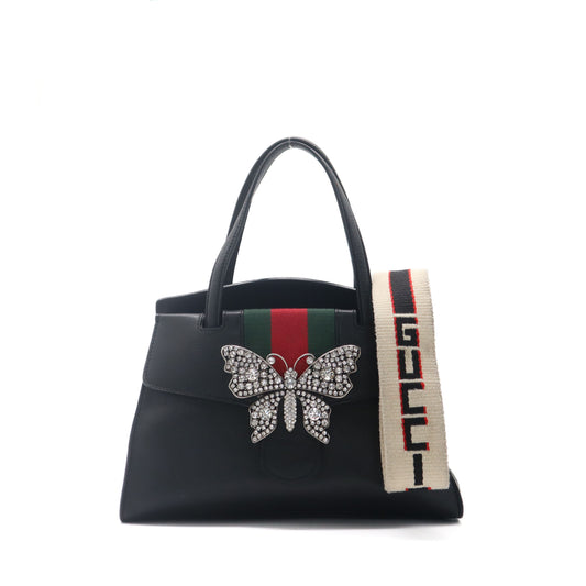 ÉPROUVÉE Gucci Linea Crystal Embellished Butterfly Grained Leather Satchel