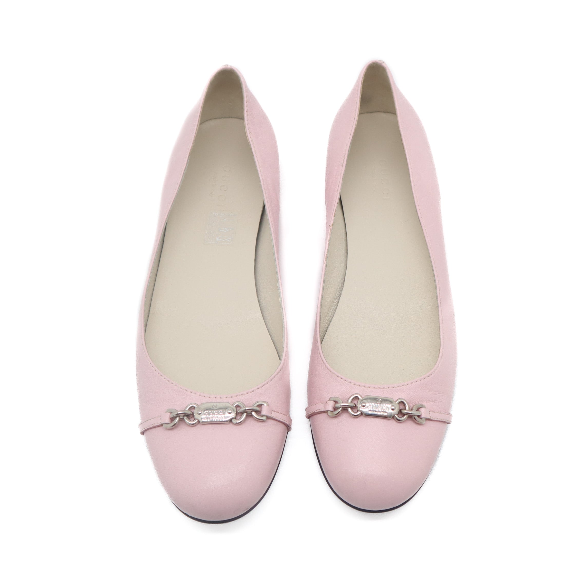 ÉPROUVÉE Gucci Baby Pink Leather Logo Horsebit Ballet Flats 