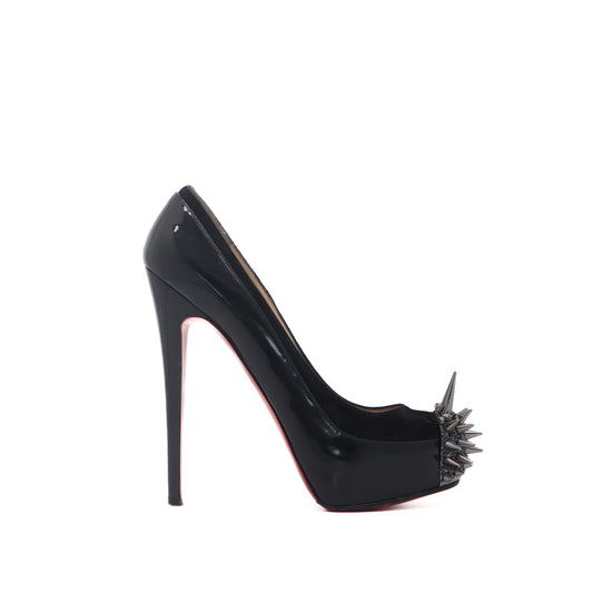 ÉPROUVÉE Christian Louboutin Asteroid Black Patent Leather Suede Spiked Pumps 