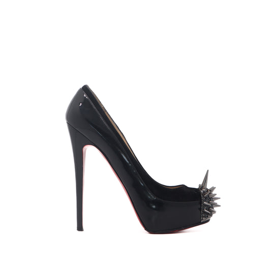 ÉPROUVÉE Christian Louboutin Asteroid Black Patent Leather Suede Spiked Pumps