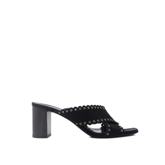 ÉPROUVÉE Saint Laurent LouLou Suede Eyelet Trim Heeled Slide Sandals